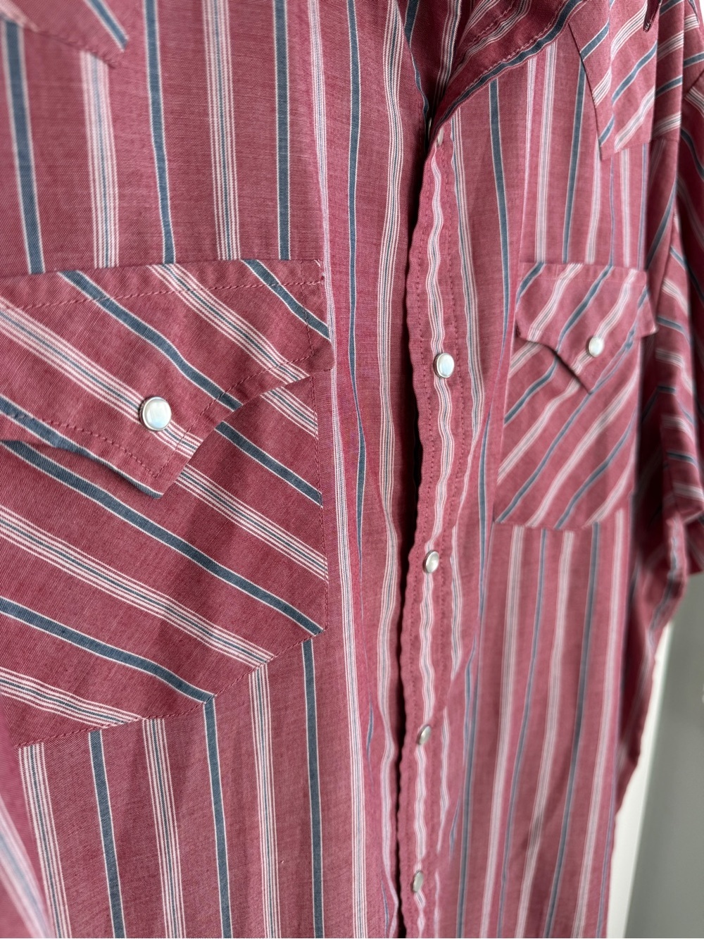 Plains Western Wear Big Man 2X Red Stripe Pearl Snap Western Shirt Ranchwear - Picture 4 of 5